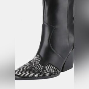 Weeboo Chunky Heel Rhinestone Decor Western Boots